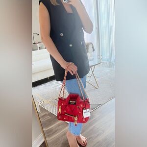 Moschino RARE Zippered Leather Jacket Biker Shoulder‎ Bag, Red, Retail $1795